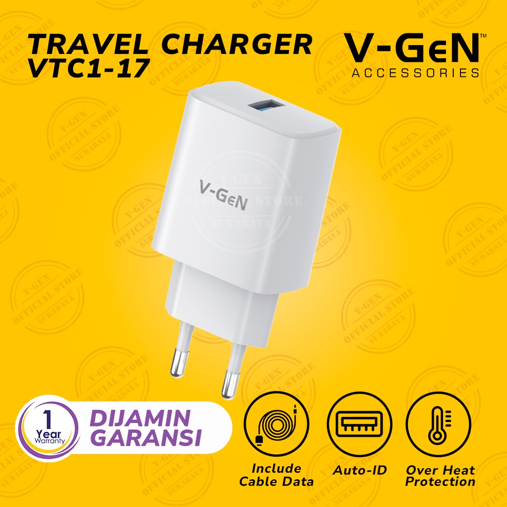 Adaptor Charger V-GeN VTC1-17 Fast Charging QC 3.0 15W Travel Charger