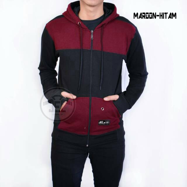 JEC ID Jaket Sweater Hoodie Zipper Combi Rib Roundhand Full Premium - Sweater Distro - Switer - Sweeter - Sweatshirt