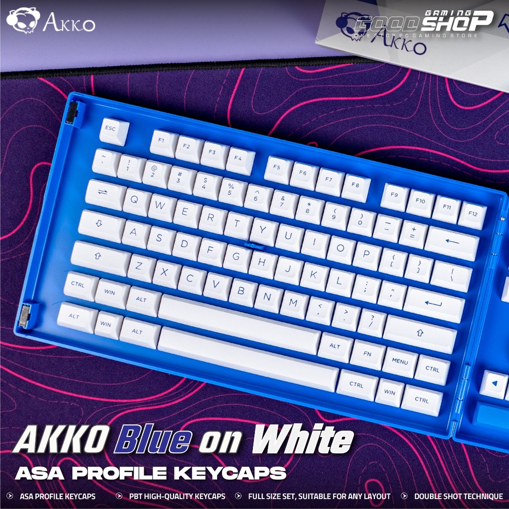 Akko Blue on White Keycap Set 197 key ASA - Keycap Set