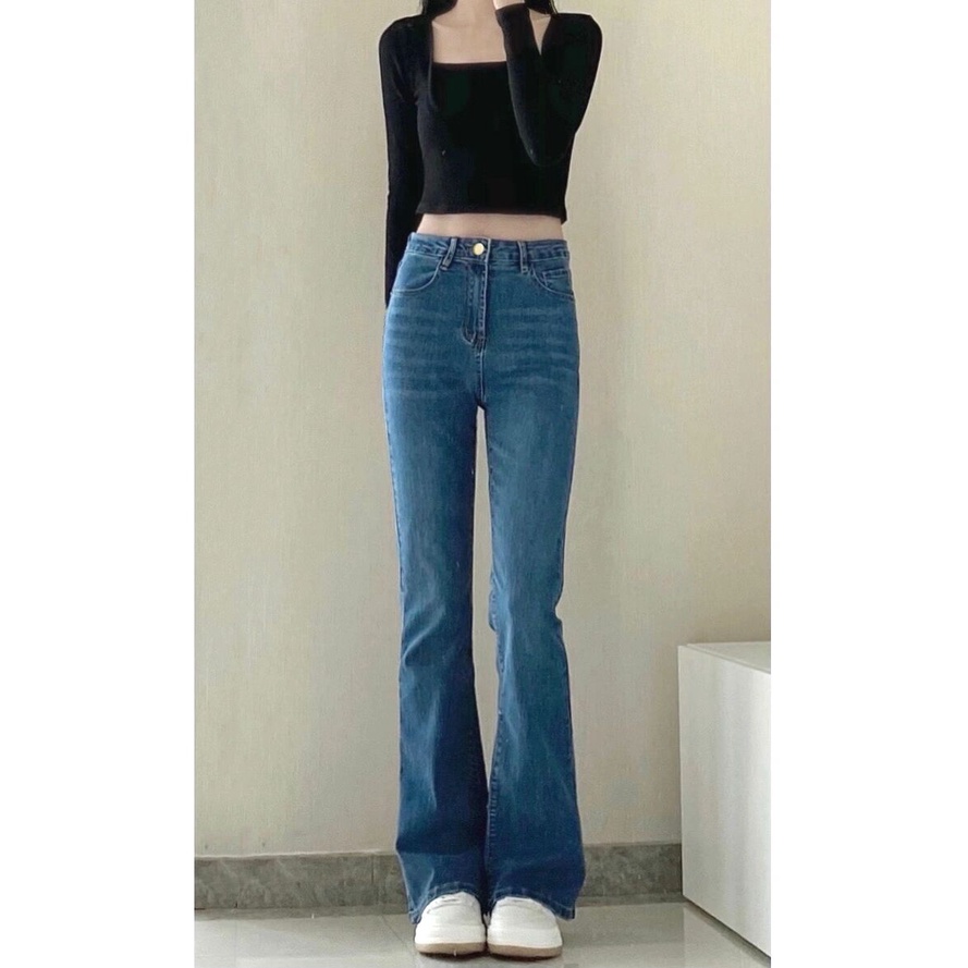 Import Bergaya Biru Retro Celana Cutbray Highwaist Loose Kulot Jeans Wanita