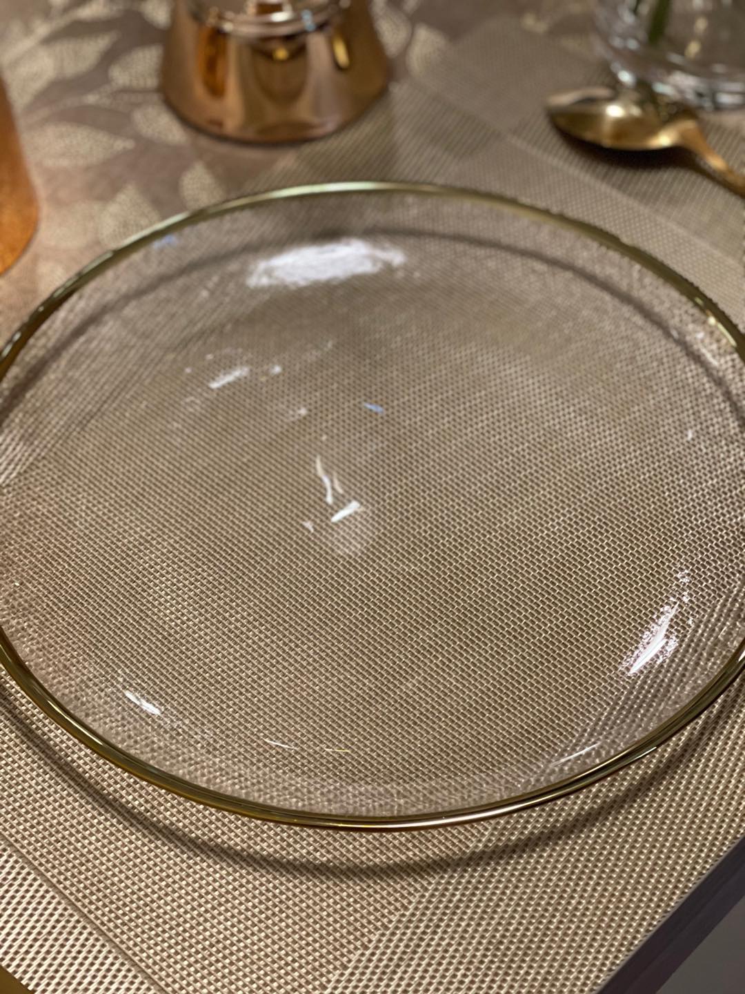 Piring Mangkok Kaca Glass Makan Keramik Pinggiran Emas Ceramic Bowl Cantik Motif Gold Rim Plate