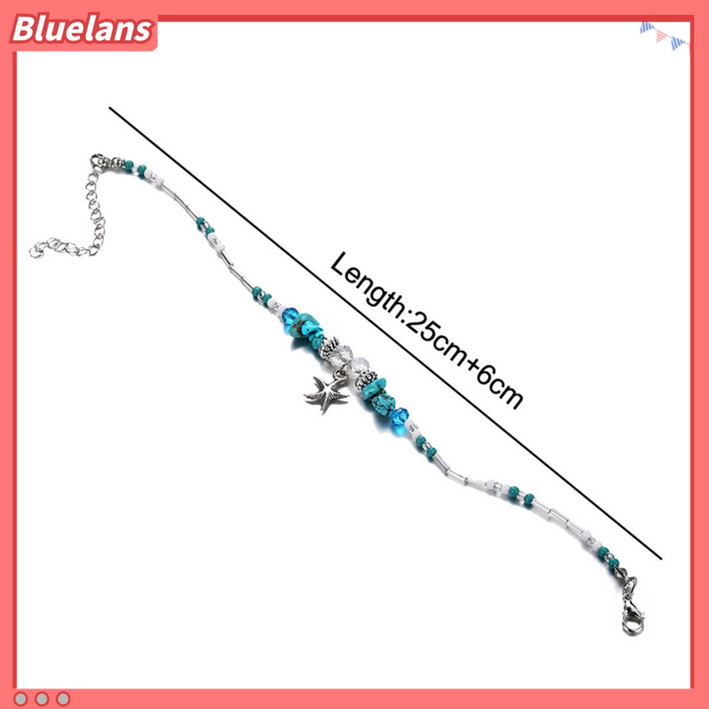 Gelang Kaki Rantai Manik-Manik Turquoise Adjustable Bentuk Bintang Laut Gaya Bohemia Untuk Wanita