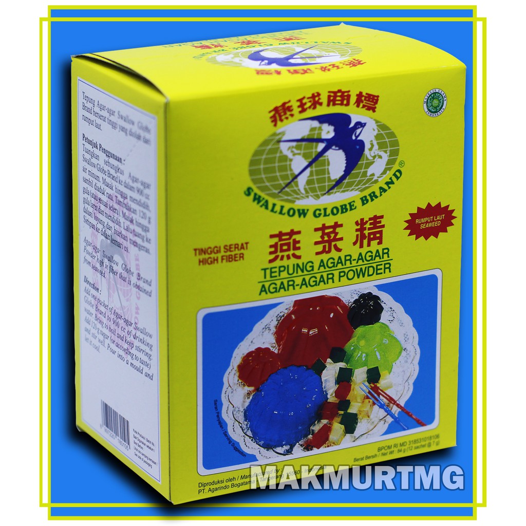 

SWALLOW GLOBE BRAND AGAR-AGAR warna hijau atau merah 12 SACHETS @7gr