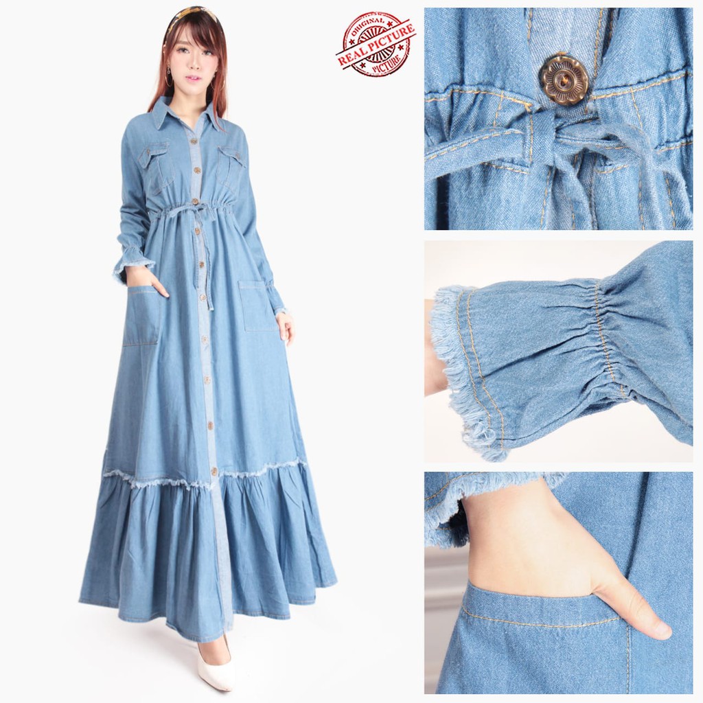 SB Collection Dress Maxi Rizka Gamis Jeans Longdress Casual Wanita