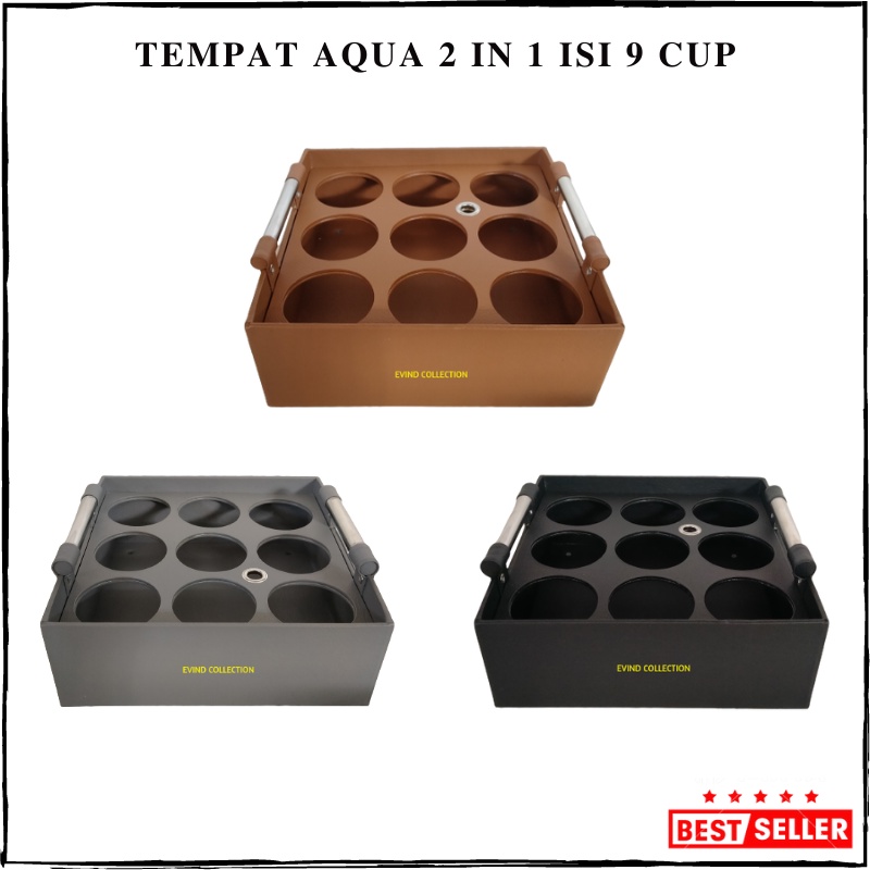 Tempat Aqua Gelas Multifungsi 2 In 1 Isi 9 Cup Keranjang Air Mineral Gelas Kulit Sintetis