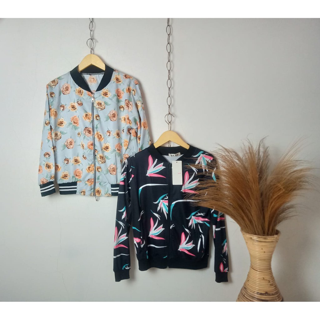 JAKET MOTIF BUNGA  JAKET WANITA MURAH BOMBER FLOWER