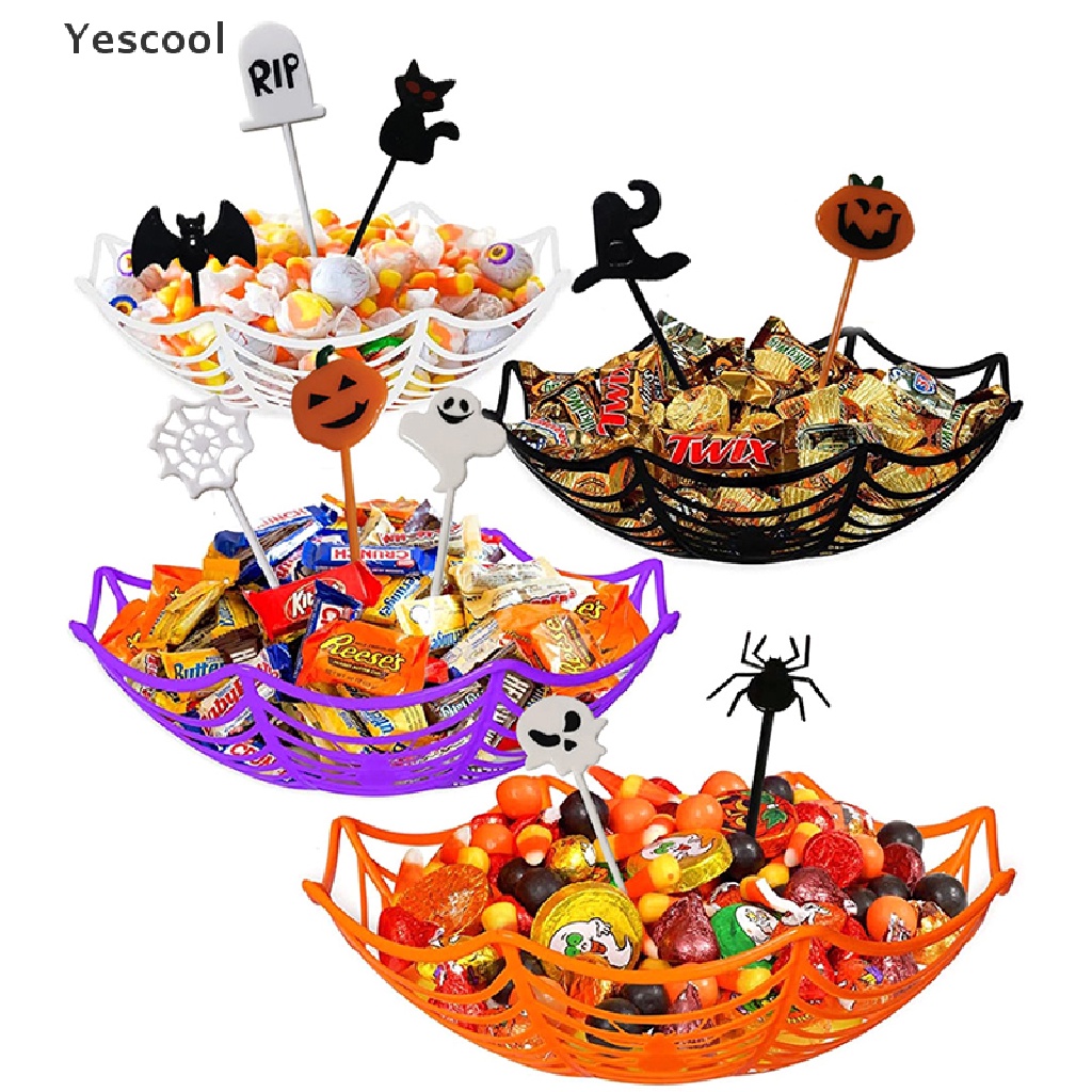 Yescool 10pcs / Pak Tusuk Gigi Buah / Kue / Dessert Tema Halloween Untuk Anak