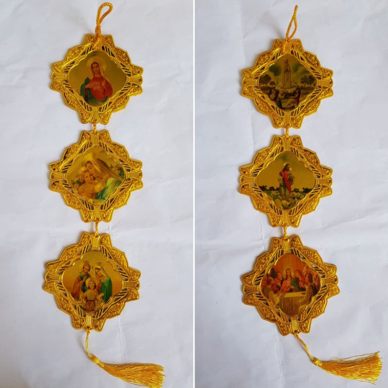 Hiasan dinding 3 susun gambar Perjamuan Kudus / Yesus Maria