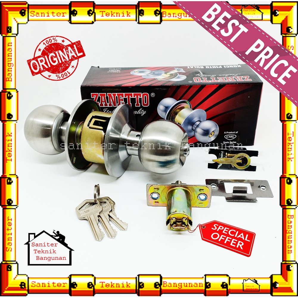 Kunci Pintu Gagang Bulat Stainless Steel Zanetto 587