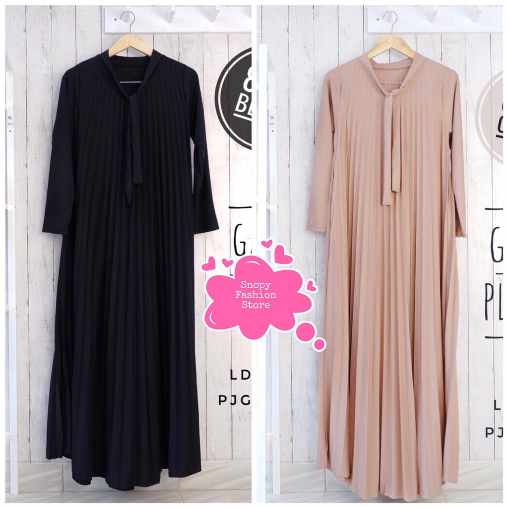 Gamis Plisket Tali Dasi Lengan Panjang