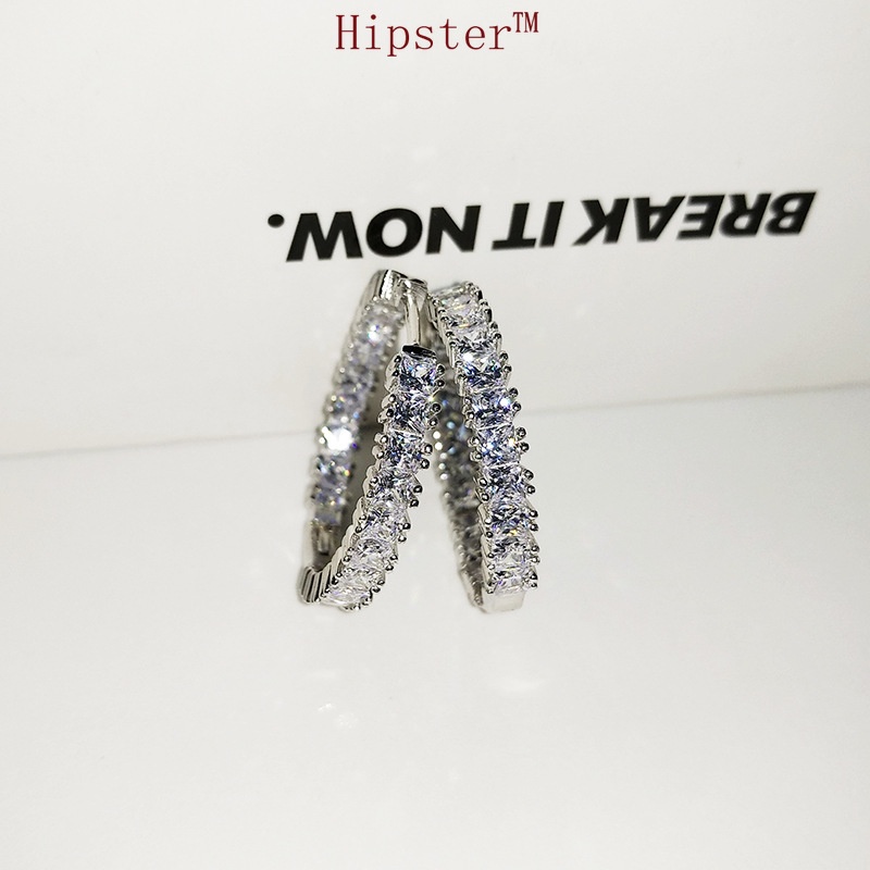 Hot Sale Full Diamond New Shining Gang Drill Personality Silver Earrings