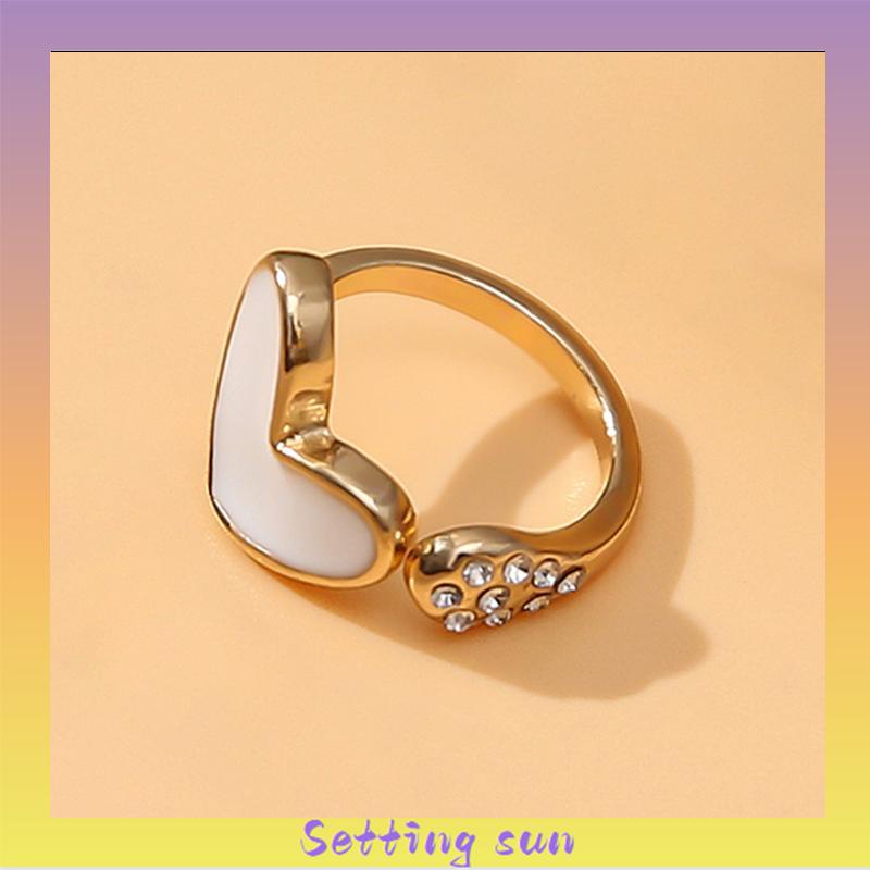 Cincin Model Terbuka Adjustable Desain Hati Hias Berlian Imitasi Untuk Wanita TN