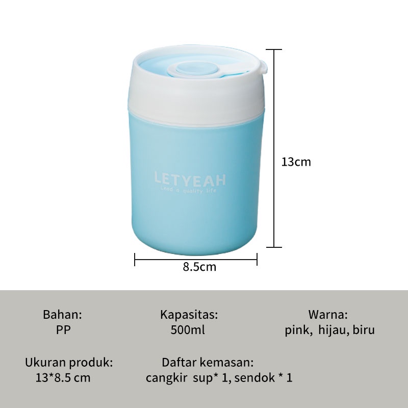 Letyeah &amp; Kaizenliving Cangkir sup kopi 500ml mangkok sup portable anti tumpah panci sup  BPA free