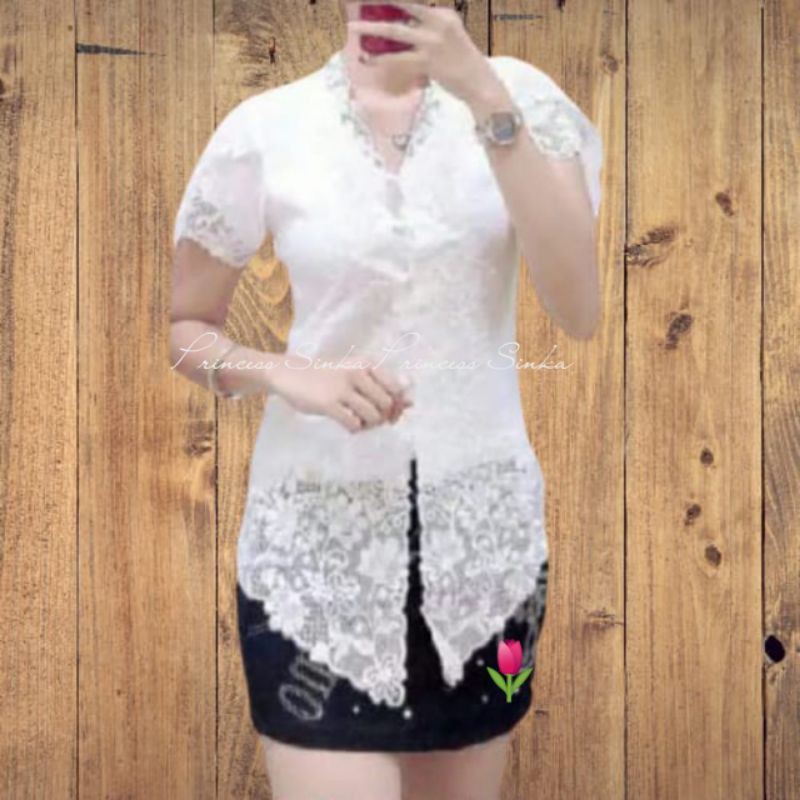 Atasan Kebaya Encim Modern Katun Silky Kombinasi Brukat Bordir