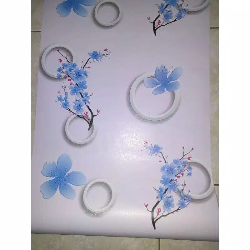 Walpeper dinding motif 3D / ungu / biru / kuning / putih / kayu / walpaper dekorasi-POLKADOT BUNGA