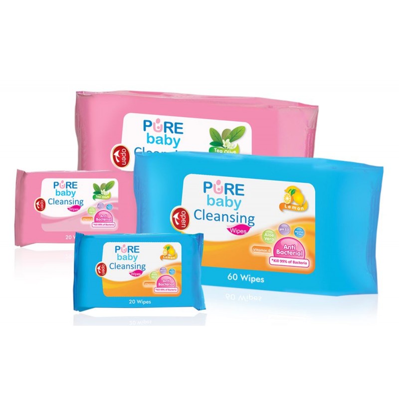 Pure Baby Cleansing Wipes isi 10 lembar travel size l 60 sheets