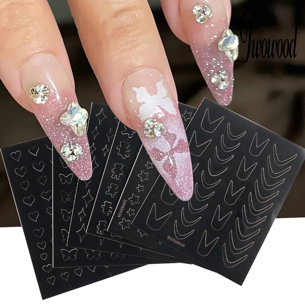 2pcs Stiker Kuku Desain Butterfly Star Heart Line Ramah Lingkungan Untuk Manicure Wanita