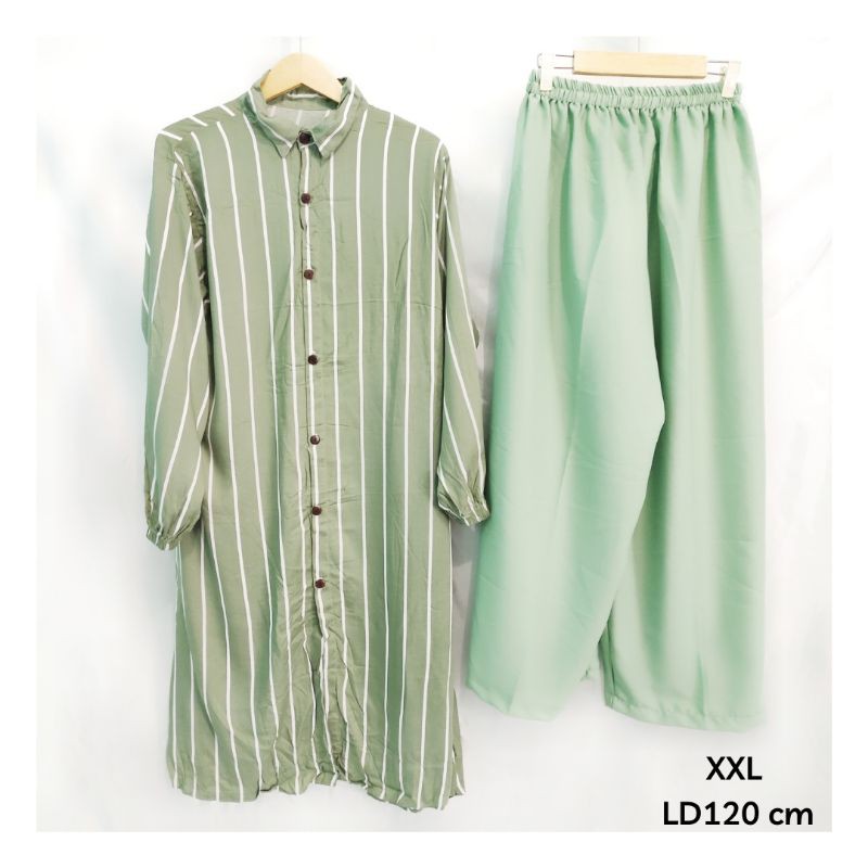 Setelan Hana Tunik Rumah Full Kancing Panjang Rayon Viscose Jumbo Busui LD 120 cm