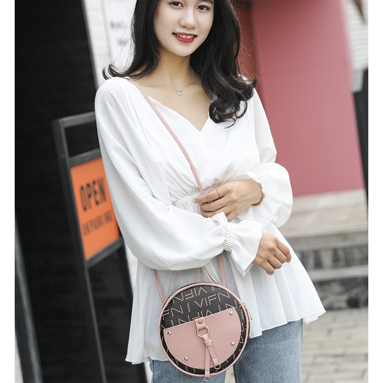 DEJI - Tas Selempang Wanita Bulat / Sling Bag / Tas Selempang / Tas Cewek / Tas Import Batam