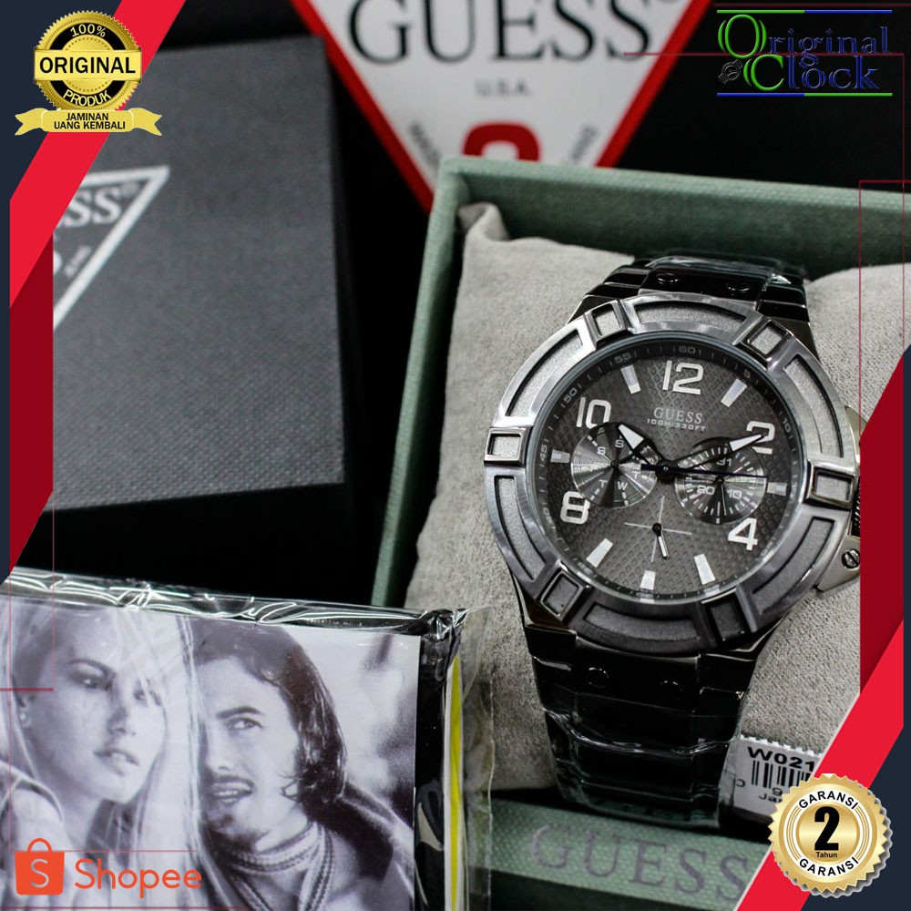 JAM TANGAN PRIA WANITA | RANTAI | KULIT | KARET | MURAH | PRIA GUESS ORIGINAL W0218G1 STAINLESS STEE