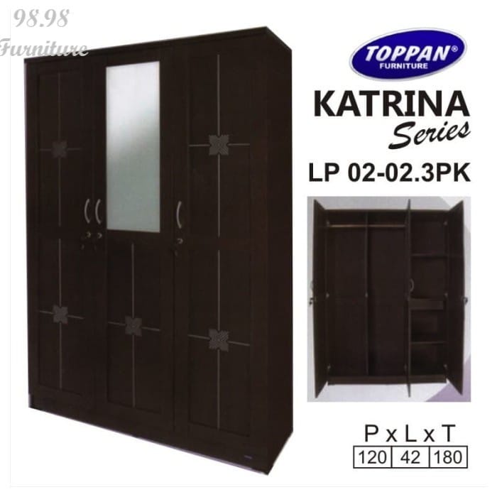 TOPPAN Lemari Pakaian 3 Pintu Murah - Katrina Lemari Baju 3 Pintu - Medan - VW Furniture
