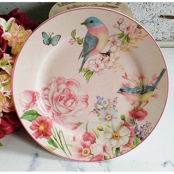  PIRING  SALAD KERAMIK CHINA SHABBY PINK PIRING  HIAS PIRING  