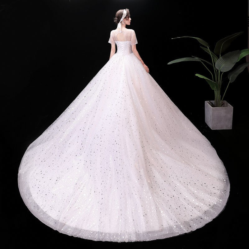 150 Bling Bling Long Tail Women Bridal Wedding Party Gown Dress