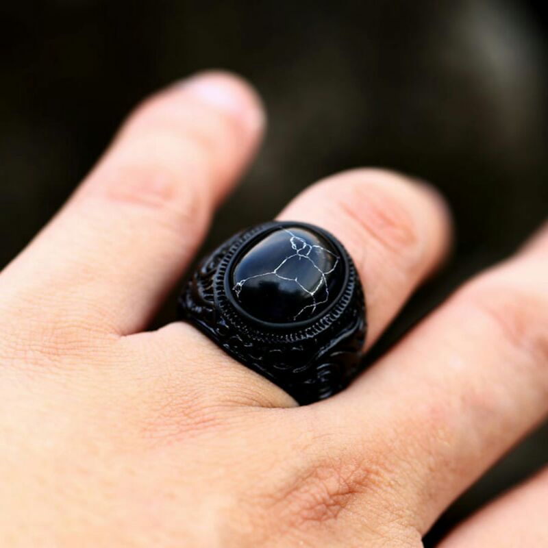 Cincin Pria Batu Virus Hitam Ring Titanium Original Berkualitas