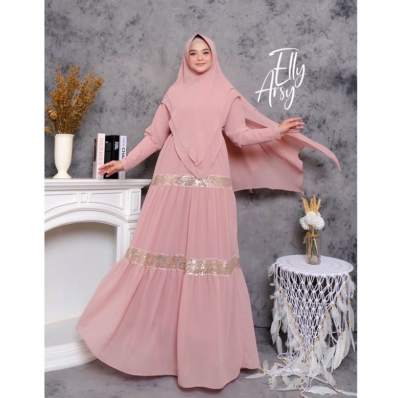 ADIBA SET KHIMAR SYARI CERUTY BABYDOLL ORI BY ELLYARSY DRESS RENDA MEWAH PESTA HAJATAN