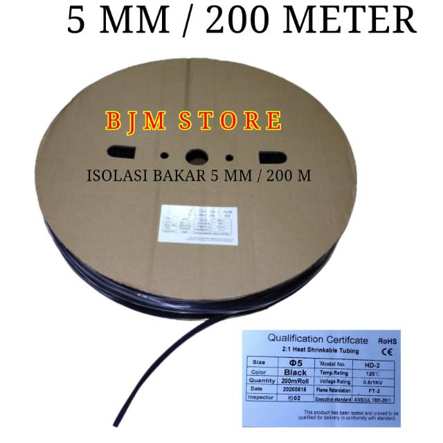 ISOLASI BAKAR 5MM - SELONGSONG BAKAR - HEAT SHRINK 5MM 1ROLL 200M