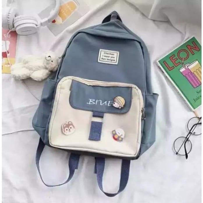 Tas Sekolah TK SD Ransel Anak Perempuan Backpack Wanita dan lakilaki-MILK TEA BIRU