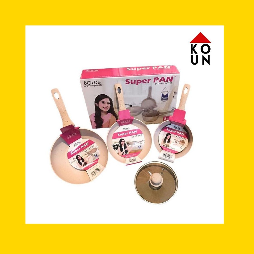 (COD READY) Bolde Super Pan Set / Set Panci Keramik / Wajan Set Beige Granite Purple Granite