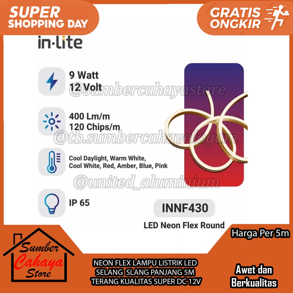 LAMPU LISTRIK LED NEON CAFE HURUF CUSTOM DESIGN HIAS  FLEX INNF430 SELANG  SLANG PANJANG 5M  TERANG 