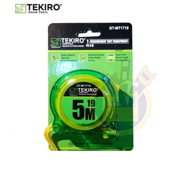 TEKIRO Meteran 5 Meter 5 M Meteran Transparan / Measuring Tape Rol Roll Matic Meter 5M Alat Ukur Panjang