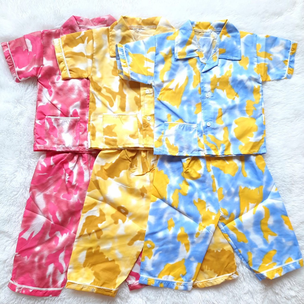 Piyama Tie Dye 0-12 Bulan COD Motif Tie Dye Kancing, Bahan Katun Halus, Baby Leticia, Baju Tidur Ana