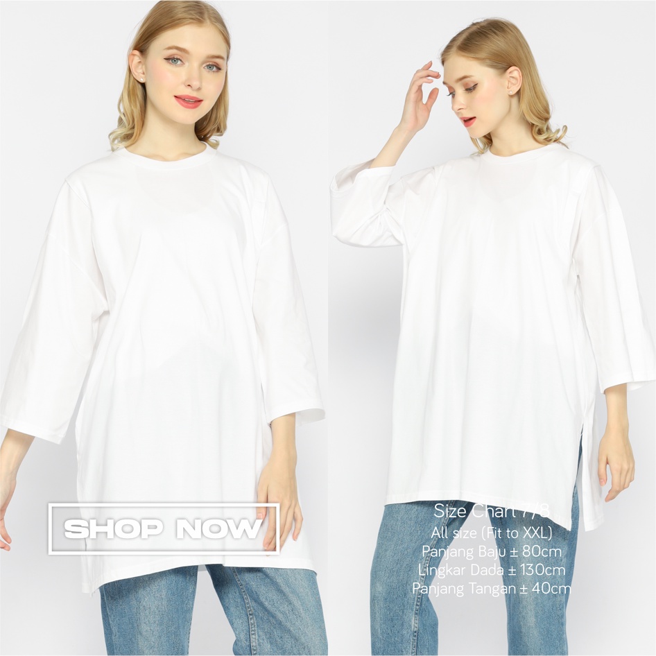 Kaos Oversize Wanita lengan 7/8 Basic Oversized Busui dan NonBusui White