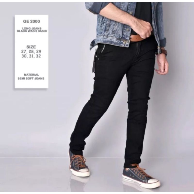 CELANA SKINNY JEANS/CELANA PENSIL HITAM BAHAN MELAR/JEANS PANJANG PRIA