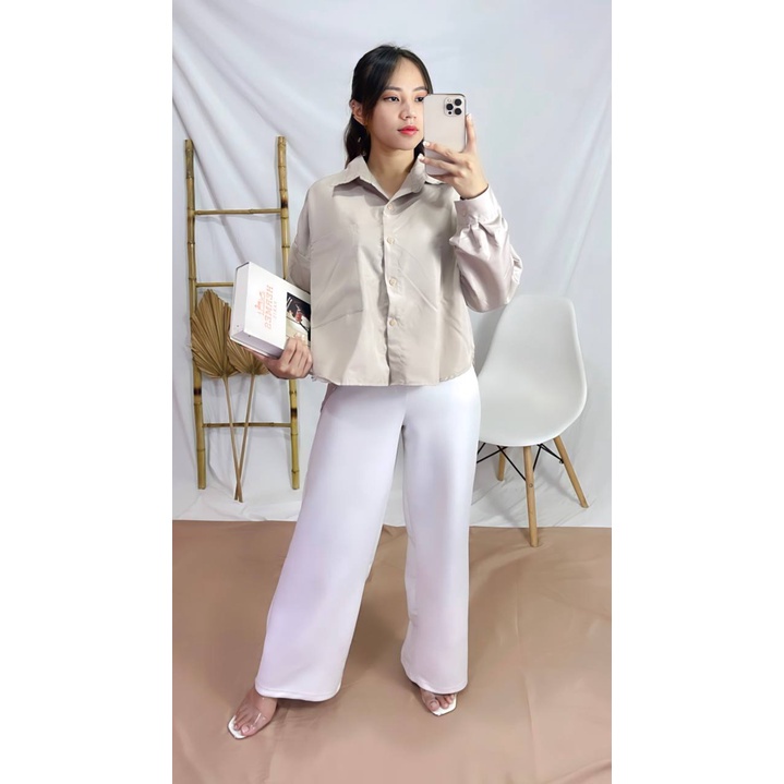 Tq88indonesia Fashion Baju Kemeja Wanita Lengan Panjang Terbaru /  OLIVIA SHIRT / Kem Polos / Busana Santai Cewek / Ootd