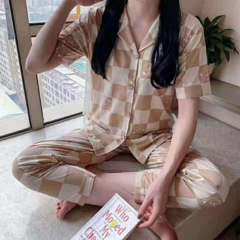 KZ_Stelan piyama cp kerah import / Set baju tidur cp krah wanita terbaru / piyama cp import Korean style