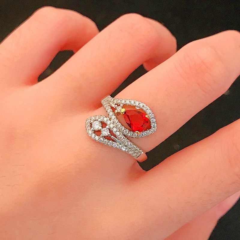 Fancyqube Cincin Sterling Silver 925 Desain Ular Hias Batu Zircon Merah Untuk Wanita