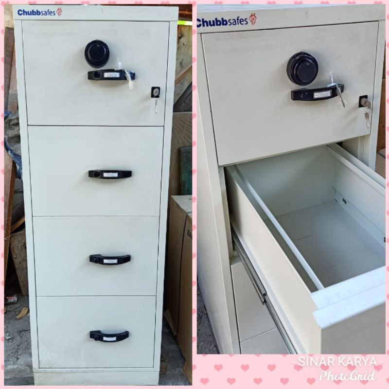 Fireproof CHUBB Safes 4 drawers FRP CHUBB 4 laci Brankas Tahan Api bekas berkualitas kunci ori