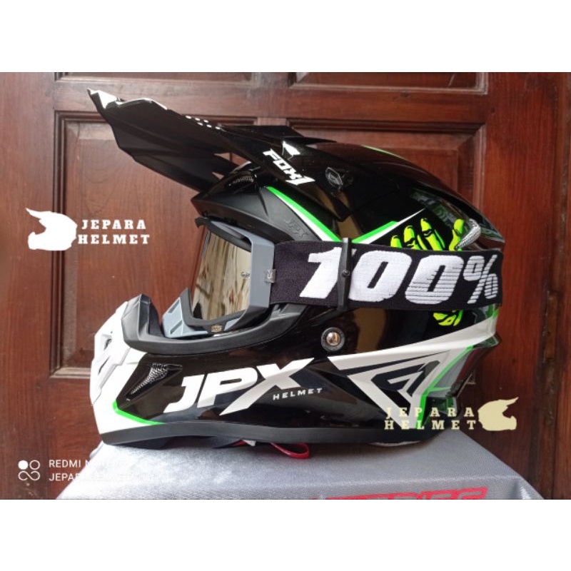 Helm JPX Cross Fox1 X45 Obink Black + Kacamata Goggle Google 100% Persen