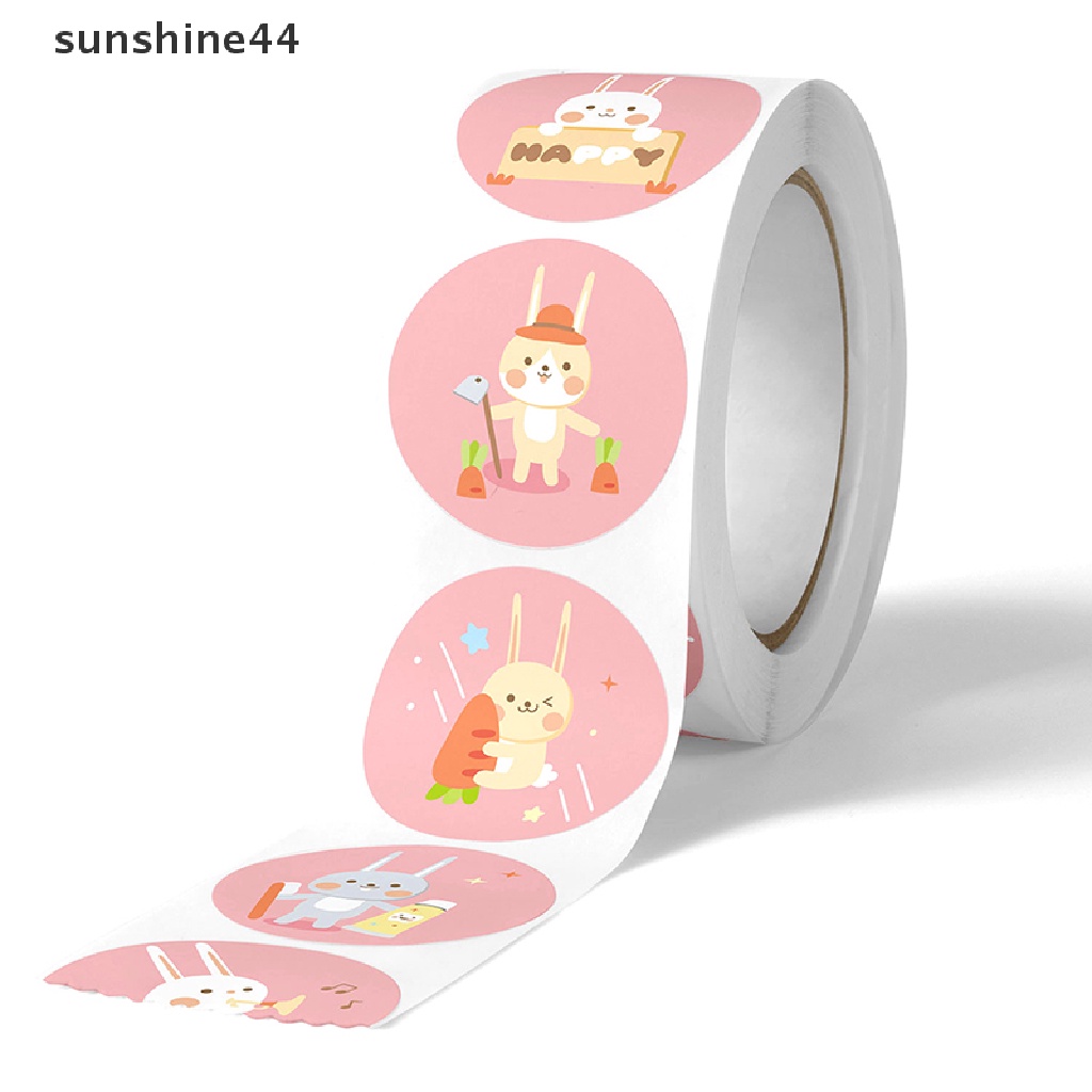 Sunshine 500pcs / roll Stiker Label Motif Kelinci + Tulisan Thank you Untuk Hadiah Anak