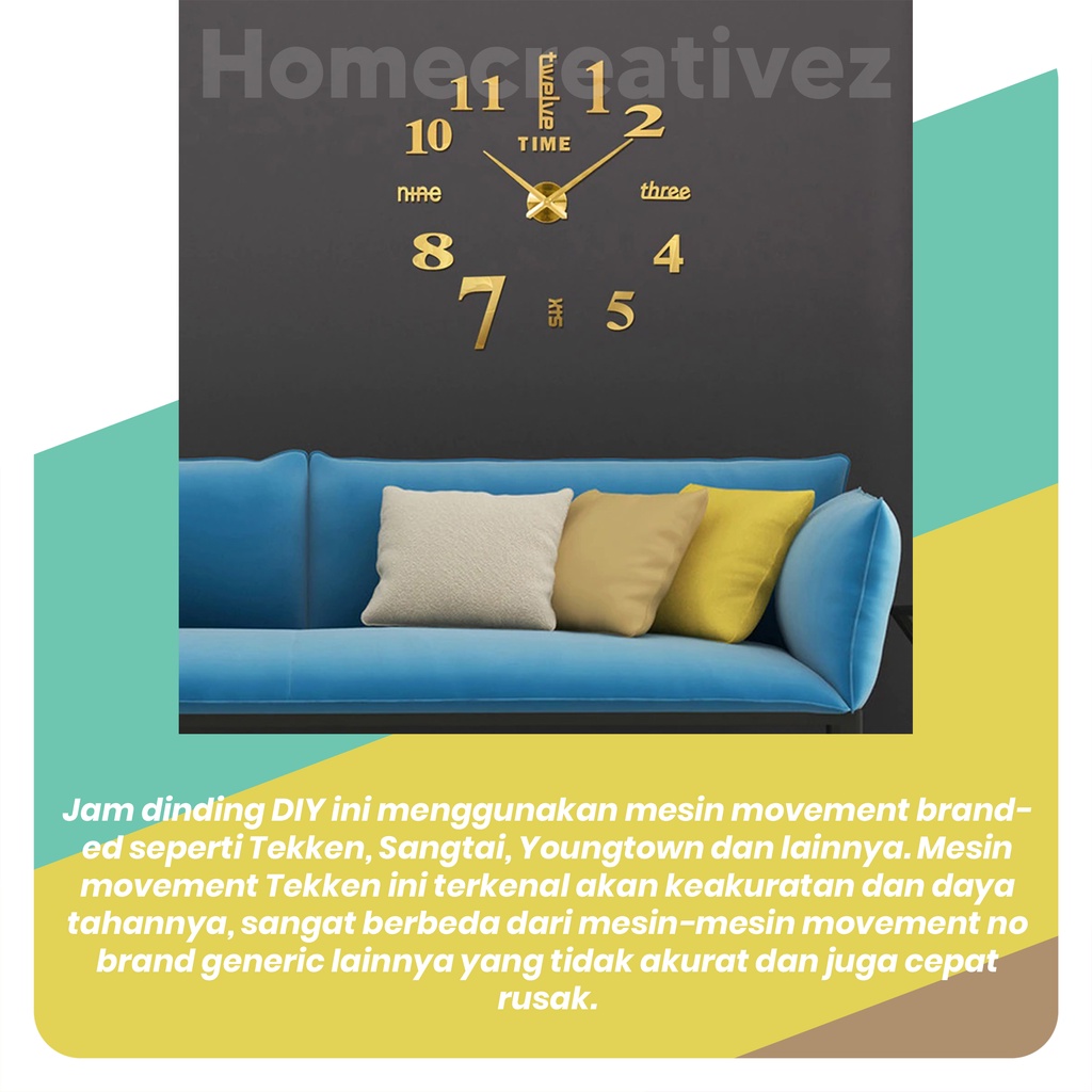 HOME CREATIVE Jam Dinding Besar 3d - Jam Analog - Giant Wall Clock - Jam Dinding Besar DIY - Jam Dinding Modern Minimalis - Jam Dinding Dekorasi