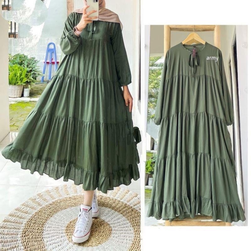GAMIS JUMBO GAMIS POLOS REMPEL SUSUN WANITA DRESS MIDI SOJINA LD 122