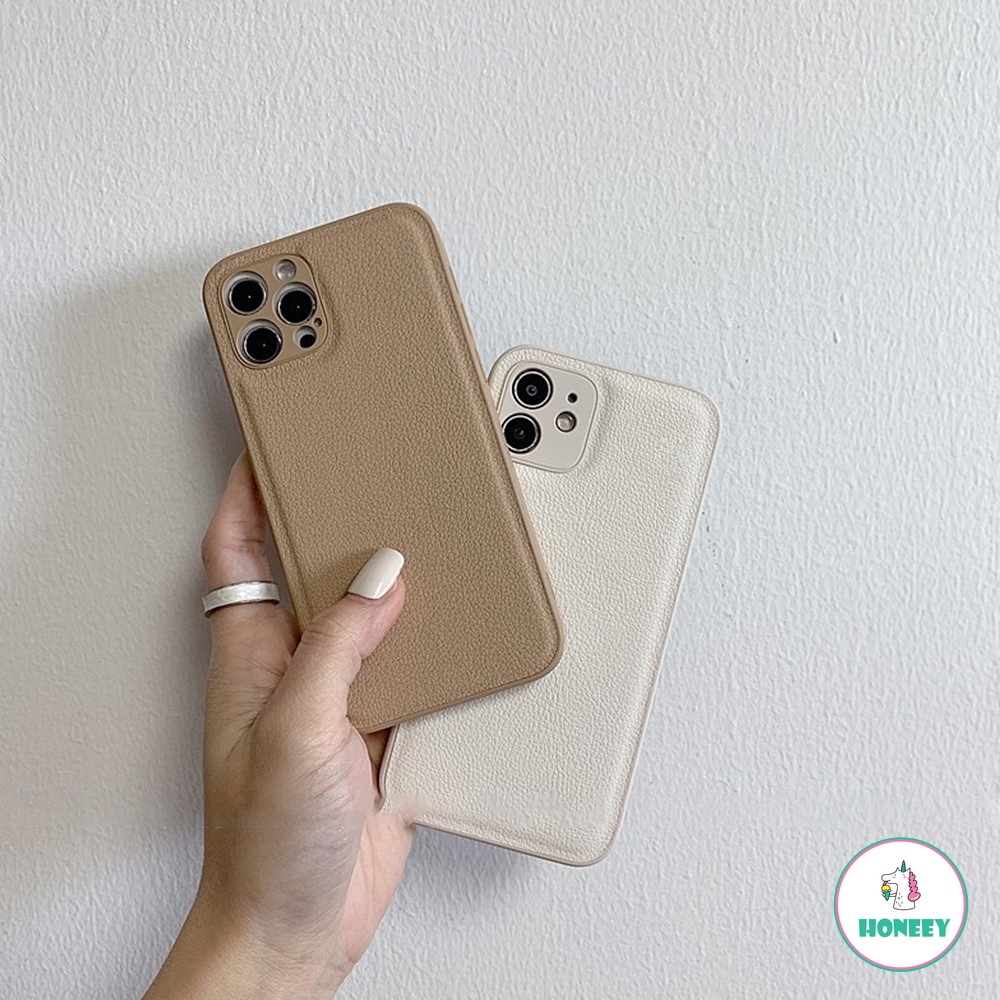 Soft Case Bahan Kulit Imitasi Anti Sidik Jari Warna Solid Untuk IPhone 11 7Plus 8Plus XR 14 13 12 Pro Max