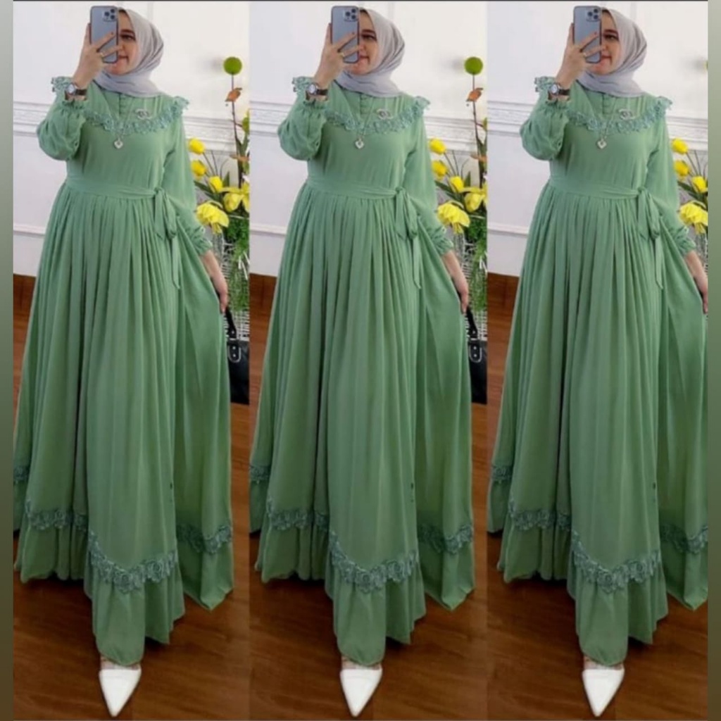 Busana Muslim Wanita Terbaru Gamis Malaysia Ceruty Babydoll Full Furing Gamis Jumbo Gaun Pesta Mewah Elegan Rauna Dress