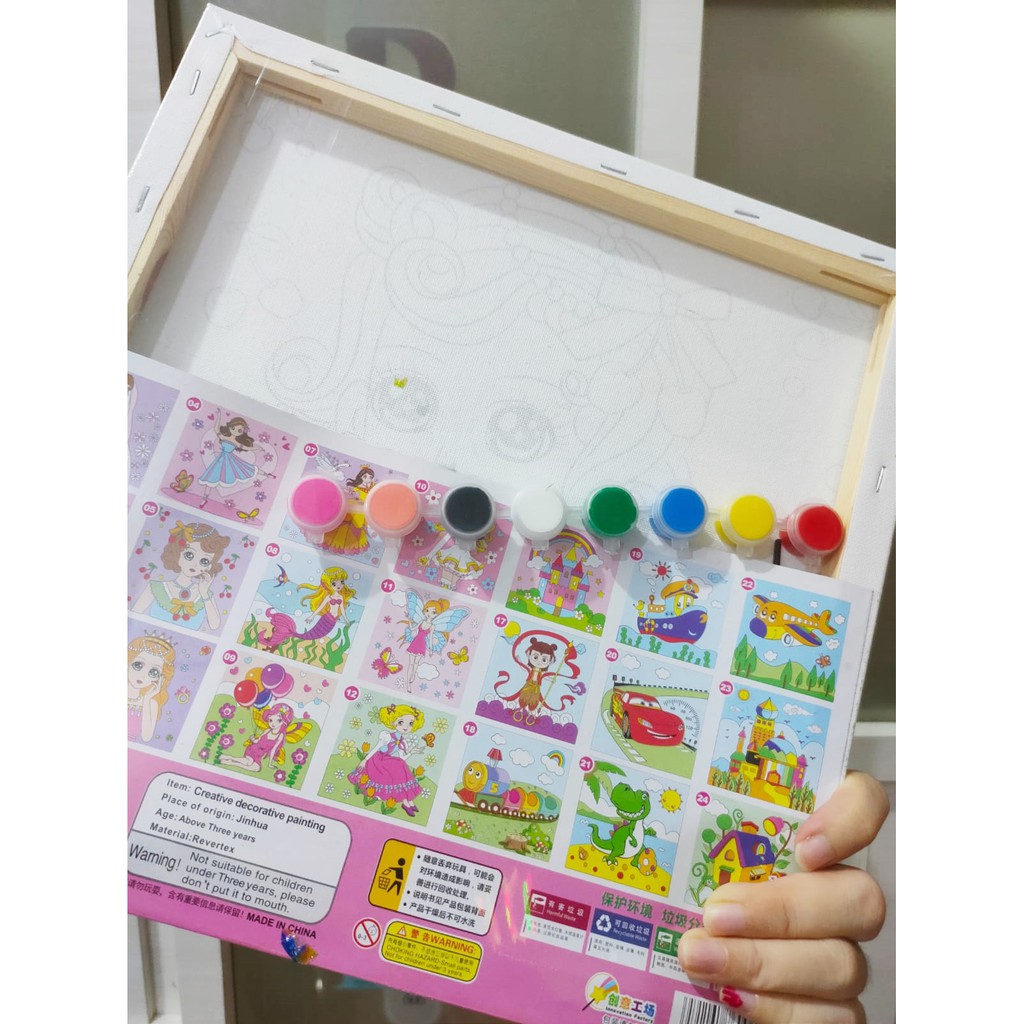 [ORGM] *NEW* Mainan DIY Mewarnai Canvas Gambar dan cat 8 warna set