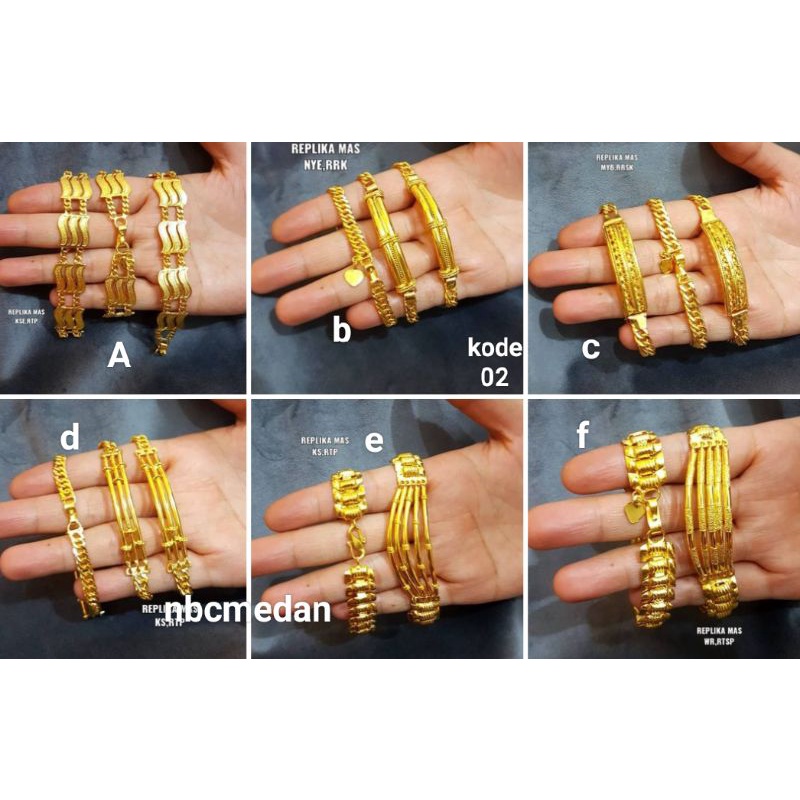 Gelang replika mas 1 bambu, 2bambu, 5bambu mewah,awet,tahan lama kode 02