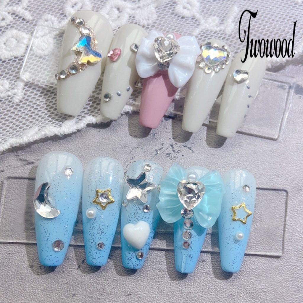 10pcs Charms Berlian Imitasi Bentuk Hati Dan Pita Untuk Dekorasi Nail Art